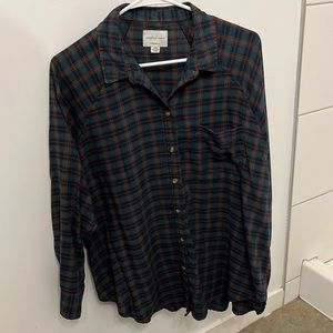 Green and red oversized button up flannel